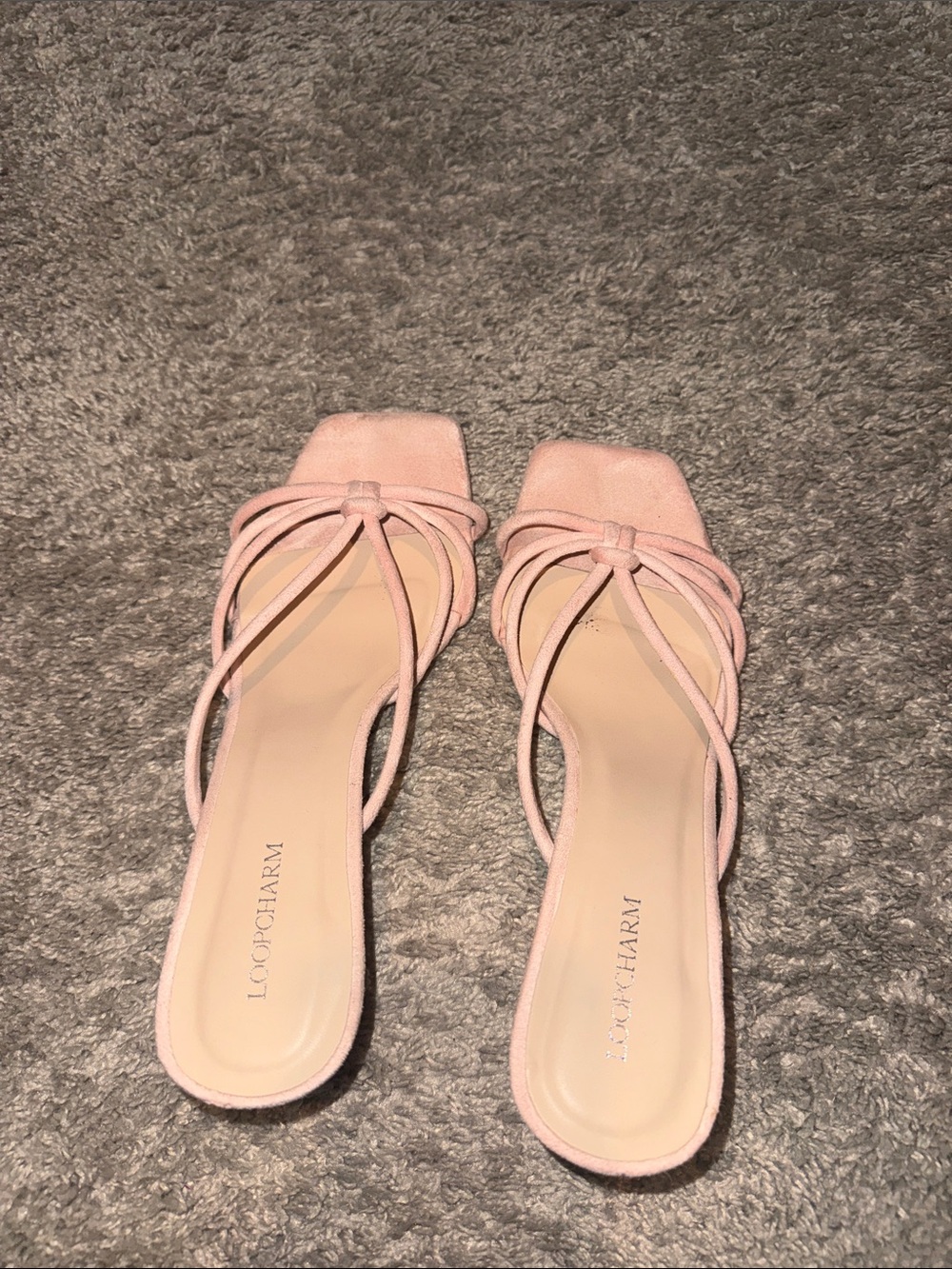 Pink Strappy Square-Toe Slide kitten heels